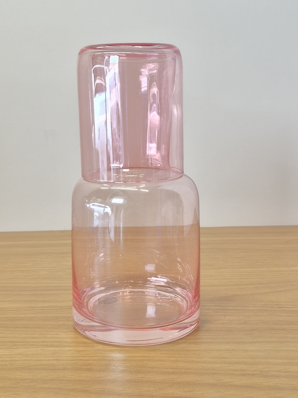 ​Handmade Pink Glass Bedside Carafe and Tumbler Set Two Piece Blush Night Water
